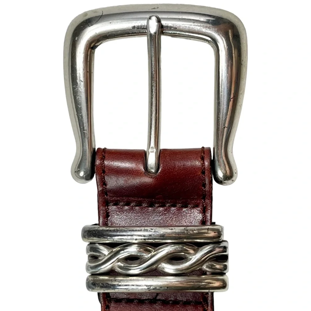 Brighton | Medium | Vintage Brown Weaved Leather Belt with Silver‎ Belt Buckle